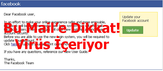SAHTE FACEBOOK MESAJLARI VİRÜS İÇERİYOR