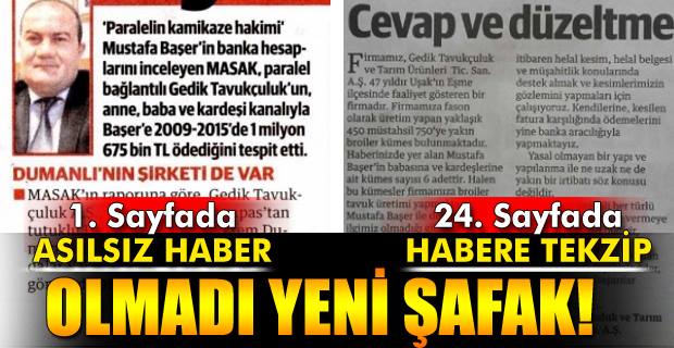 GEDİK PİLİÇ İLE İLGİLİ YANLIŞ HABER 1.SAYFADAN TEKZİP 24. SAYFADAN!