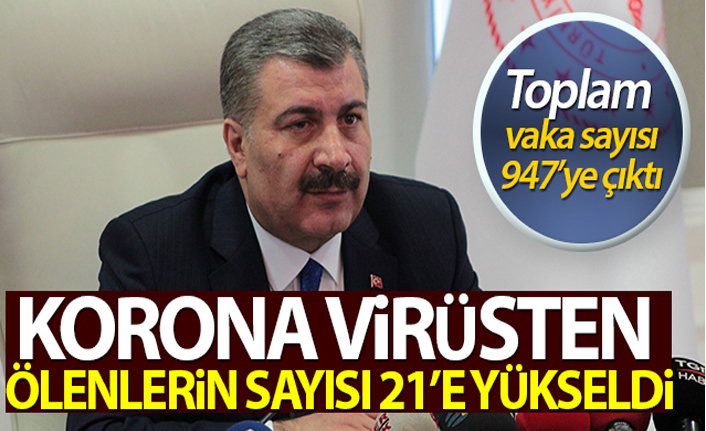 KORONOVİRÜSTEN CAN KAYBI 21 HASTA SAYISI 947'YE YÜKSELDİ
