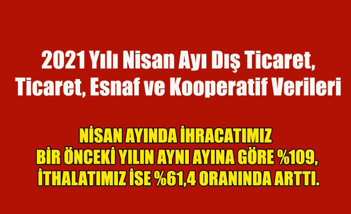 NİSAN AYINDA İHRACATIMIZ BİR ÖNCEKİ YILIN AYNI AYINA GÖRE %109, İTHALATIMIZ İSE %61,4 ORANINDA ARTTI