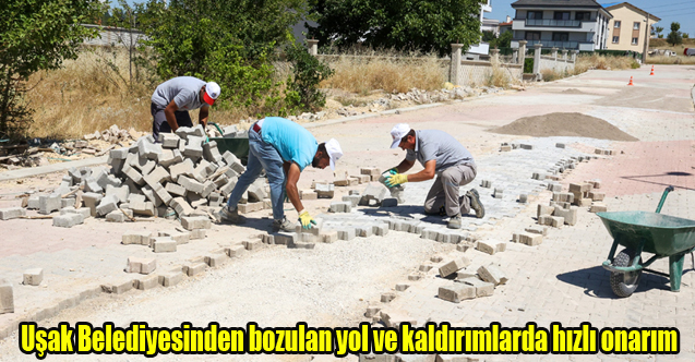 Uşak Belediyesinden bozulan yol ve kaldırımlarda hızlı onarım