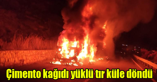 Uşak'ta Çimento kağıdı yüklü tır küle döndü