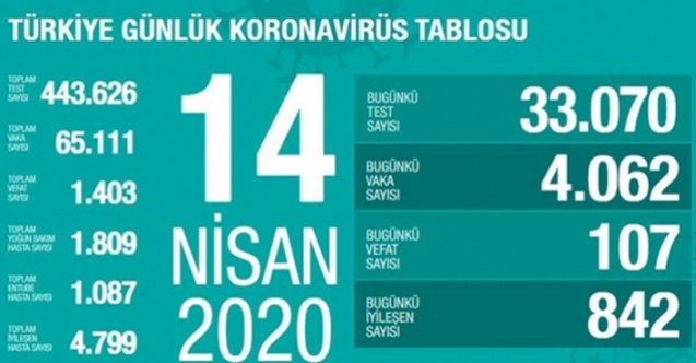 KORONAVİRÜS VAKA SAYISI 65 BİN'İ VEFAT SAYISI 1403'Ü BULDU
